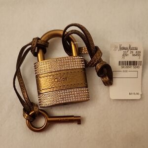 ♤ Chloe Metallic Gold Crystal Padlock Key Holder